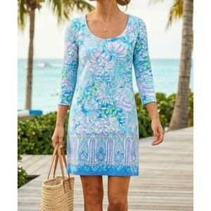Lilly Pulitzer Womens Beacon Dress XS Blue/Pink Coastal Vacation Feminine Boho